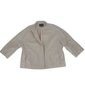 Lafayette 148 NY Susanne Stand Collar Zip Jacket Beige Cotton Stretch Size XL
